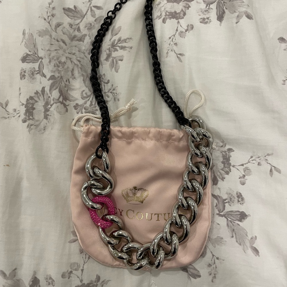 Juicy Couture Chain Necklace with Hot Pink Rhinestone Accent